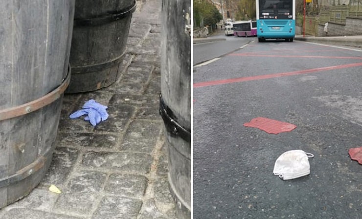 Sokağa atılan maske ve eldivenler sağlığı tehdit&nbsp;ediyor