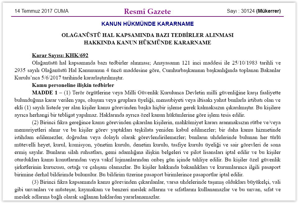 14 Temmuz 2017 Tarihli KHK ile Sağlık Bakanlığı’ndan İhraç&nbsp;Edilenler