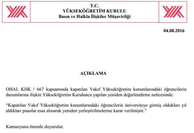 YÖK’ten kapatılan üniversitelerin öğrencileri için flaş&nbsp;açıklama