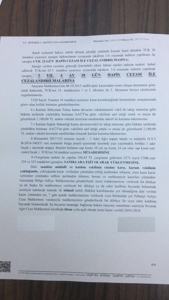 Sağlıkta Şiddete Bu Sefer Ertelemesiz 3 ve 4 YIL HAPİS&nbsp;CEZASI!